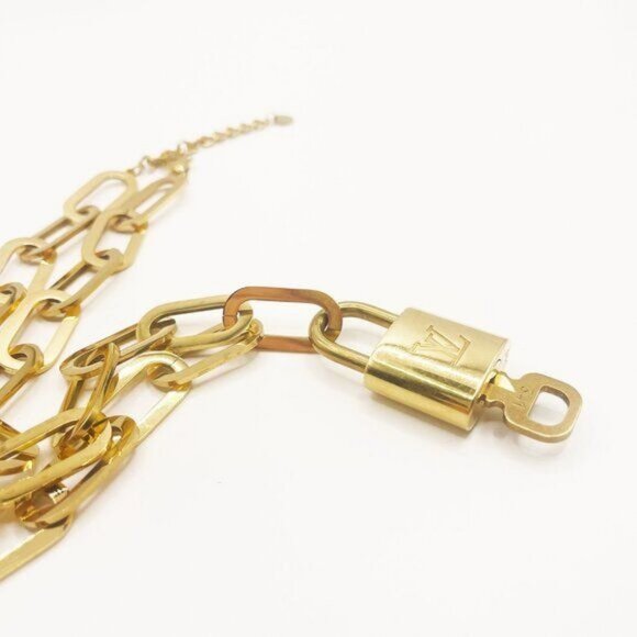Authentic Louis Vuitton Lock & Key Necklace Pendant Gold-Plated Chain Adjustable - Picture 8 of 12